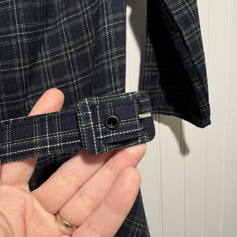 Unique Vintage Blue Green Plaid 50s Dress Fit Flare Belted Boat Neck Size 10 - Picture 3 of 8